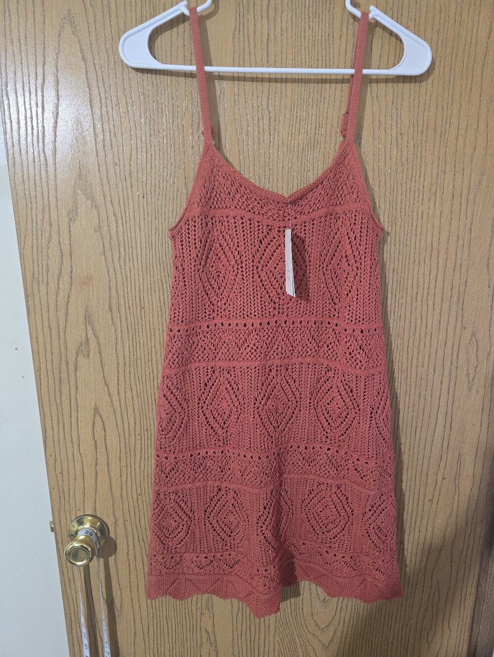 Nwt. Crochet Knit Spaghetti Strap Dress in Rust